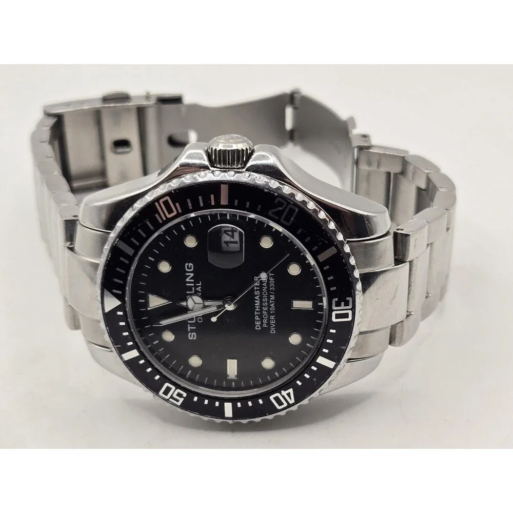 Stuhrling Original Depthmaster Quartz 43mm 100m Black Dial Date Watch. 7
